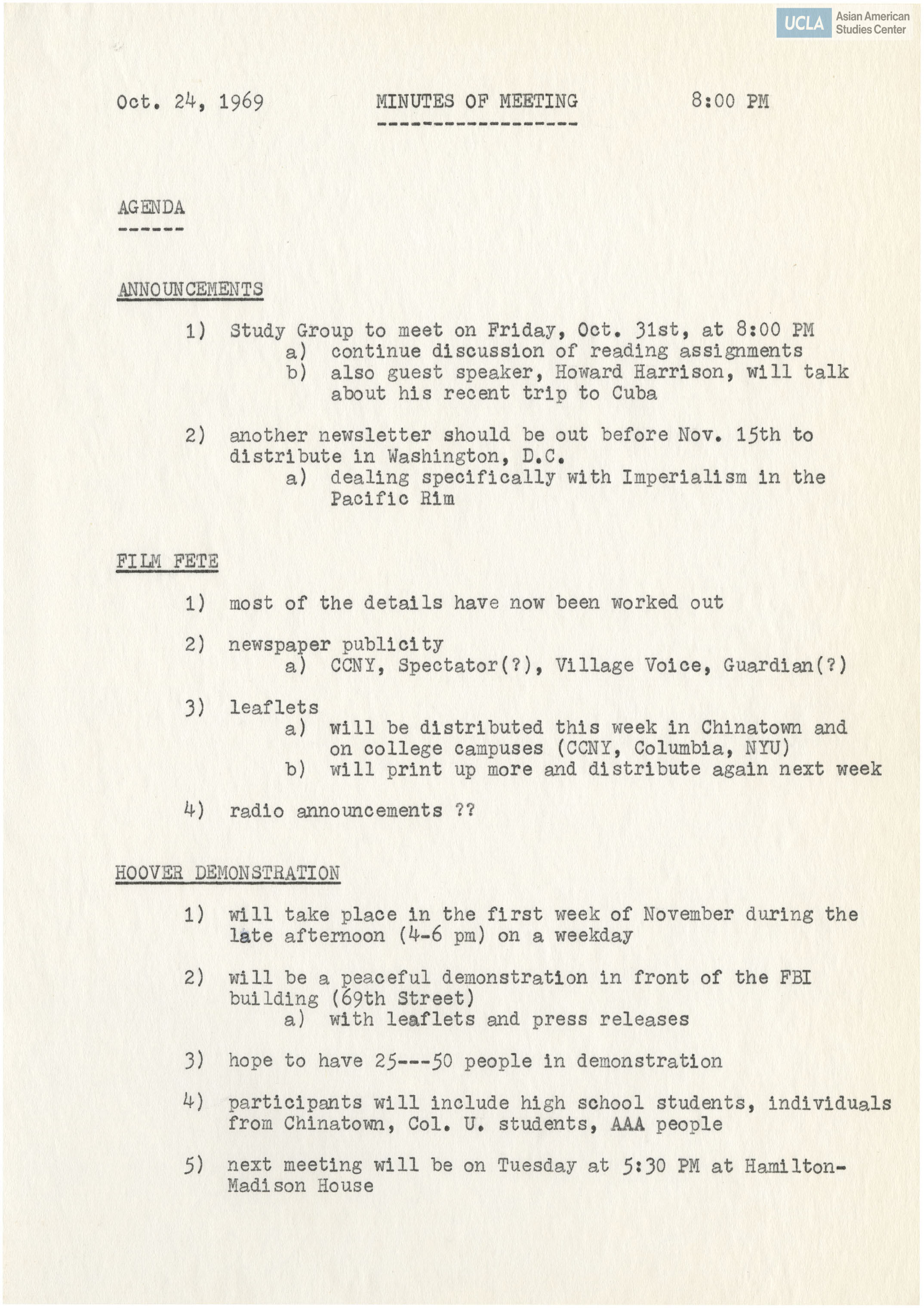 Meeting notes with included agenda topics: 