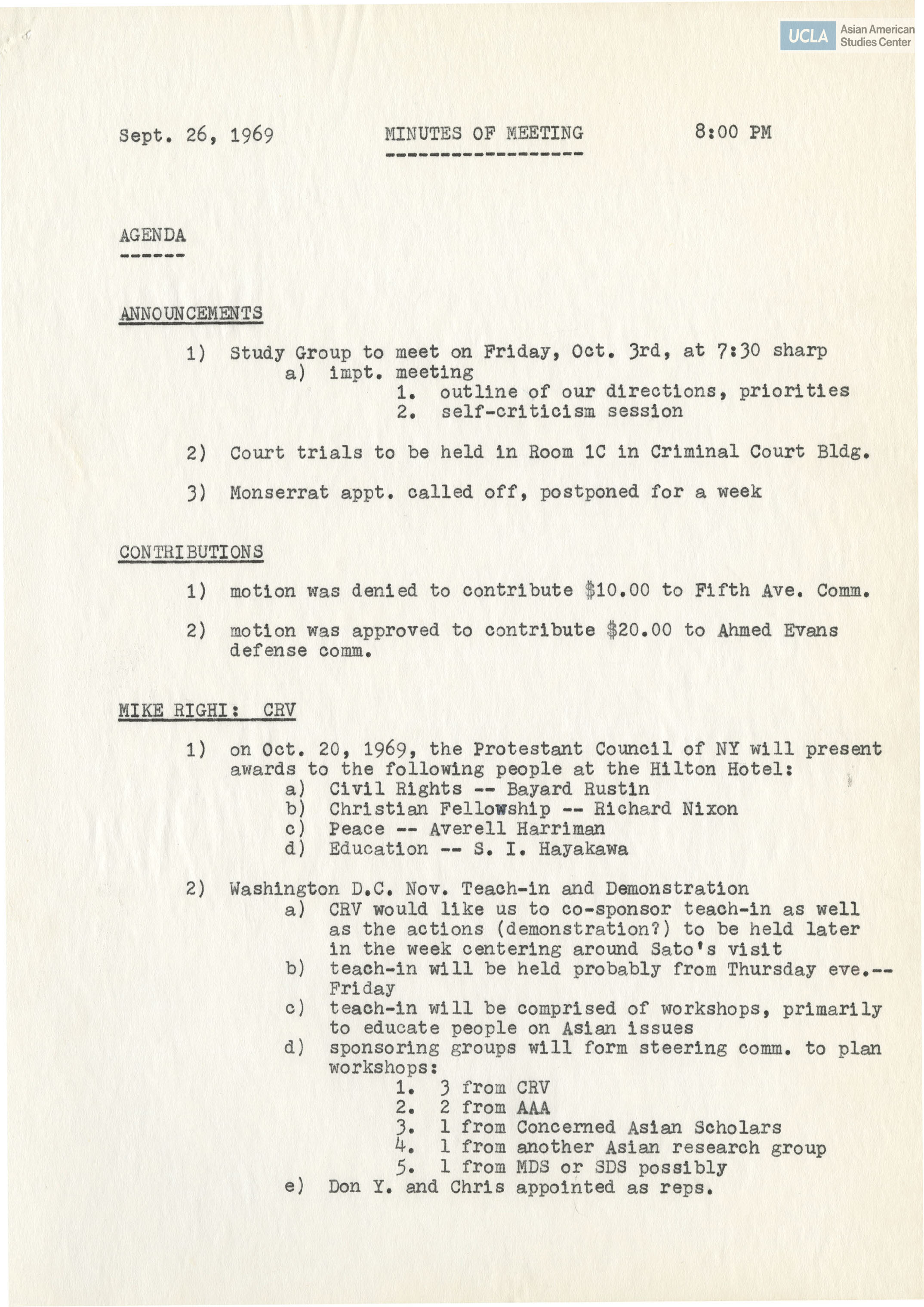 Meeting notes with included agenda topics: 