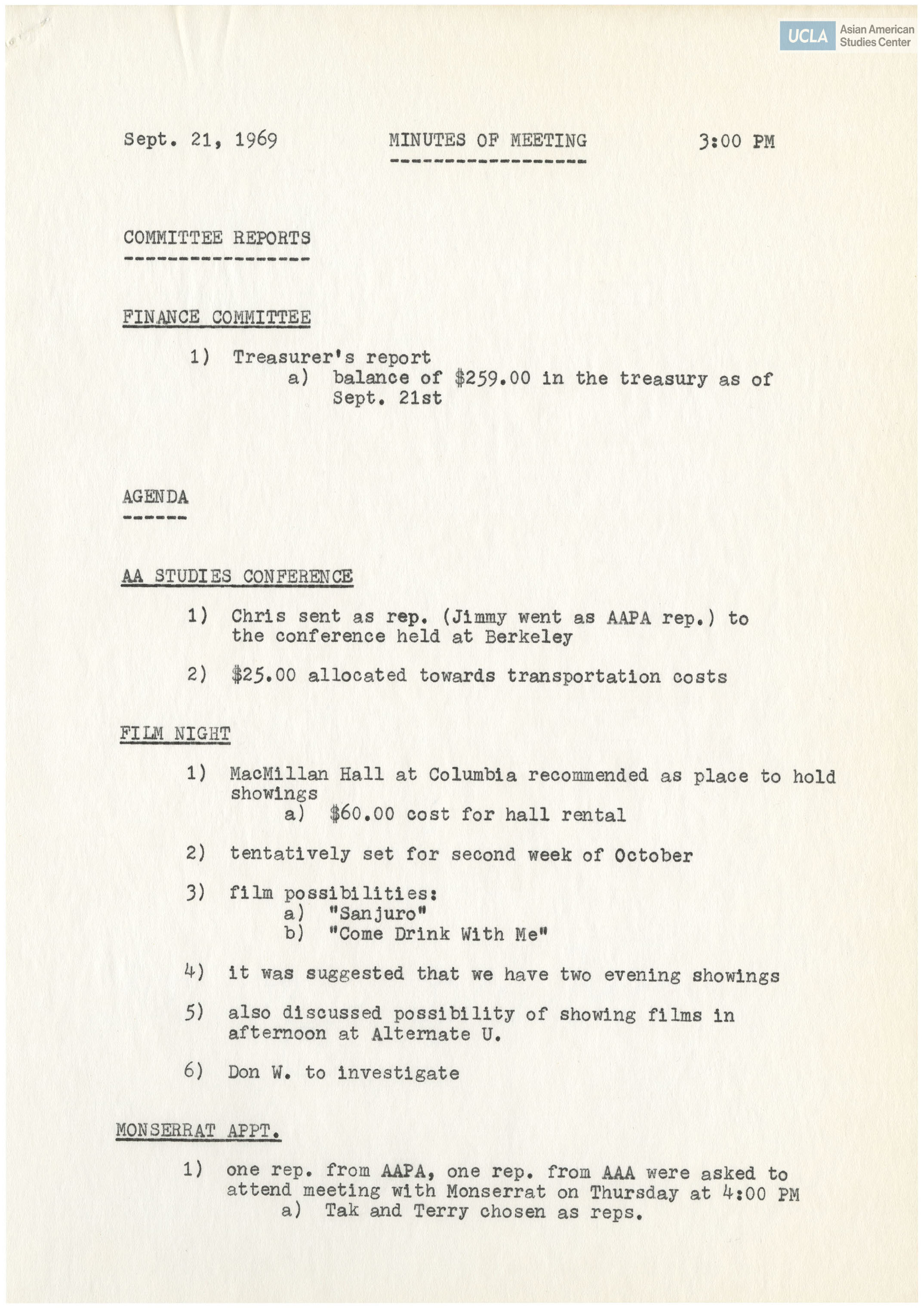 Meeting notes with included agenda topics: 