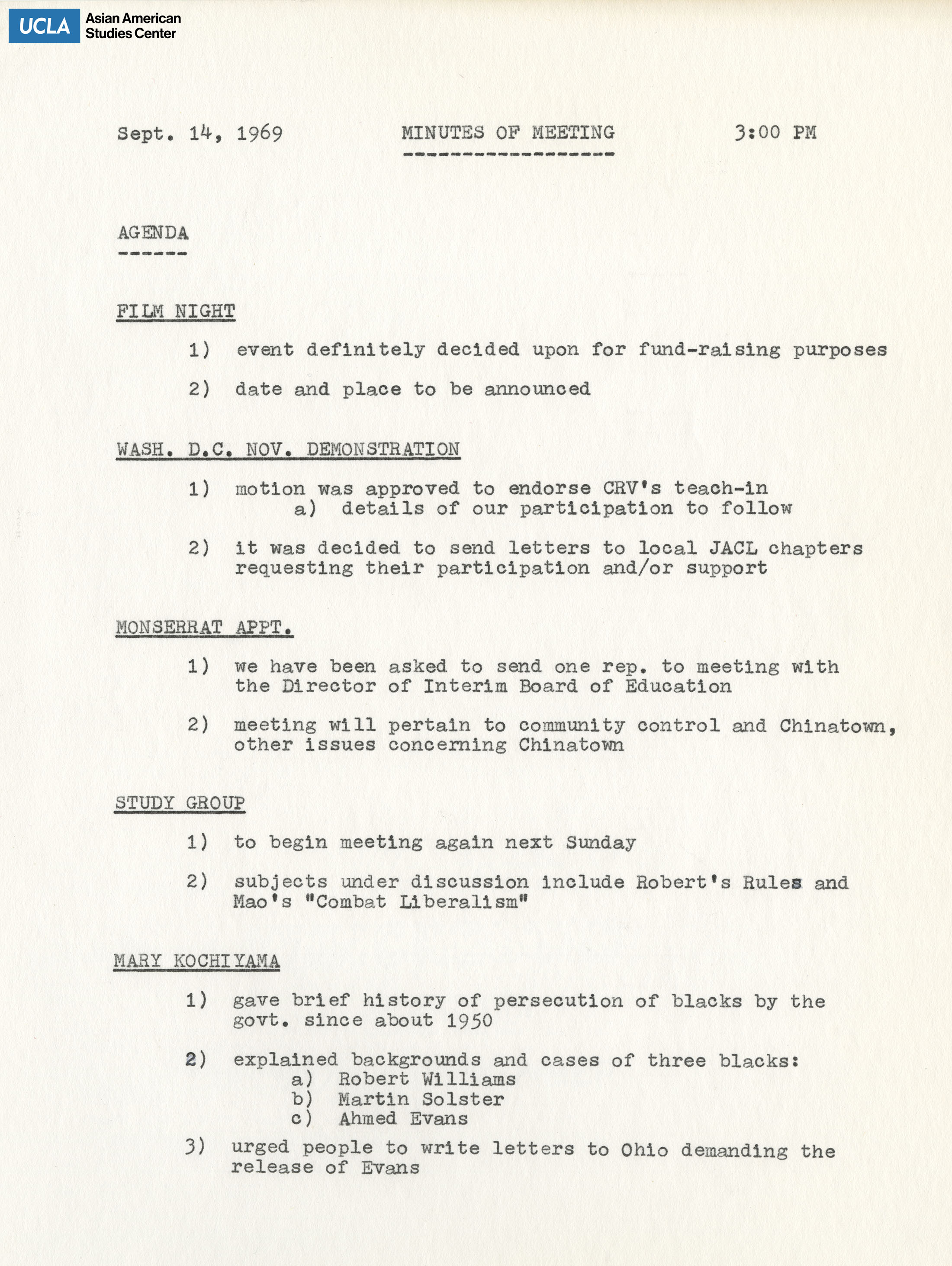 Meeting notes with included agenda topics: 