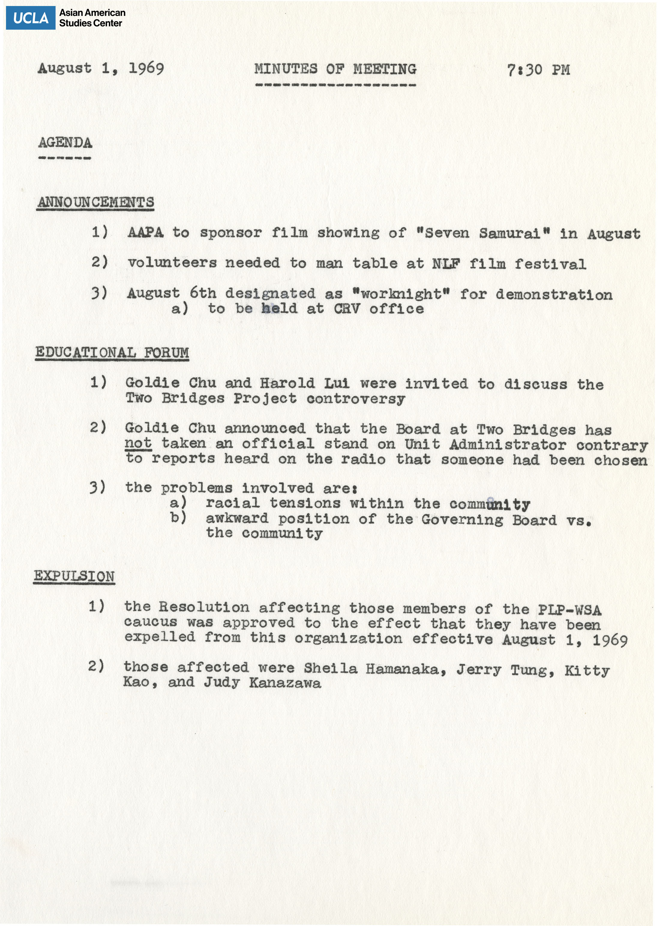 Meeting notes with included agenda topics: 