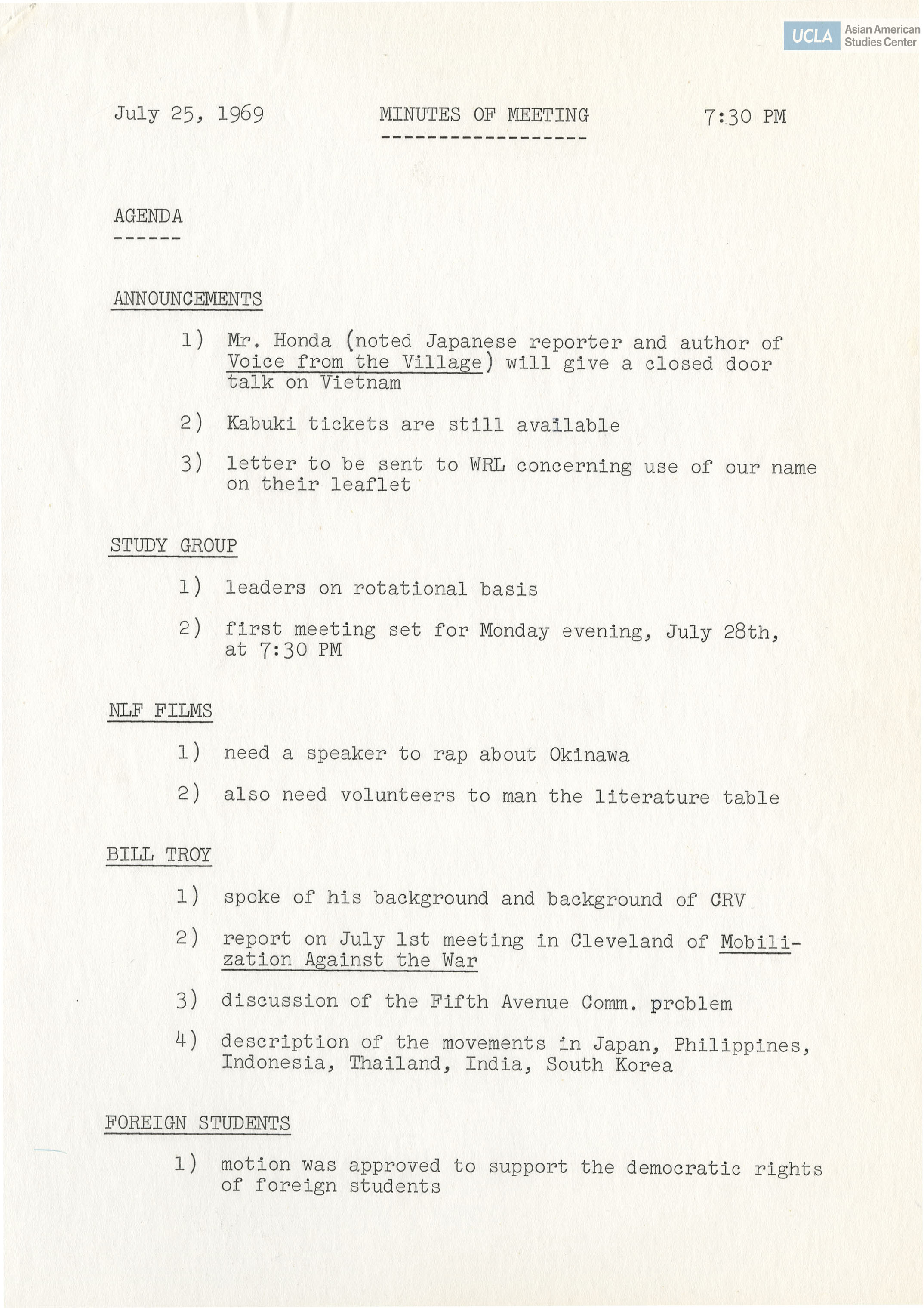 Meeting notes with included agenda topics: 