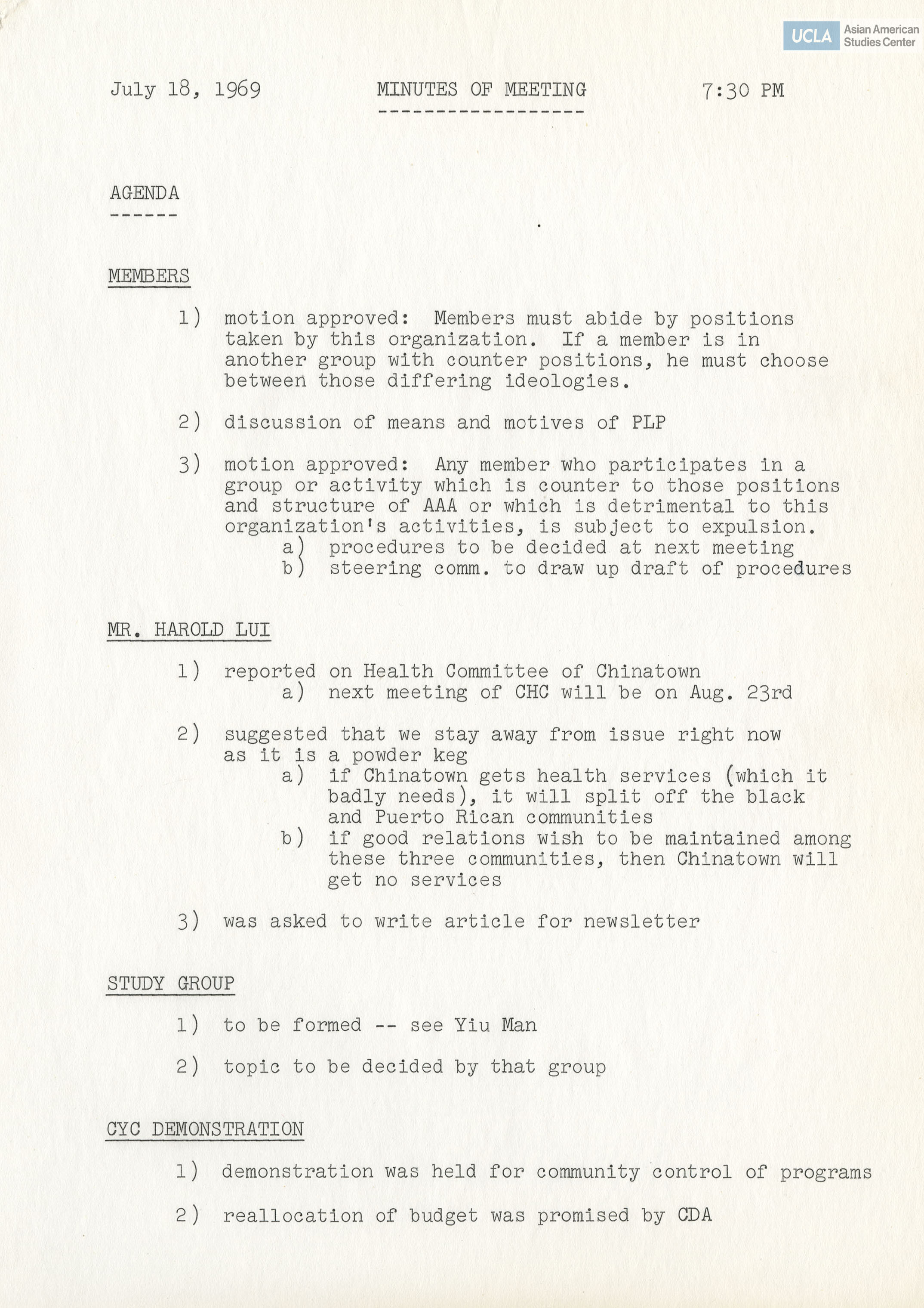 Meeting notes with included agenda topics: 
