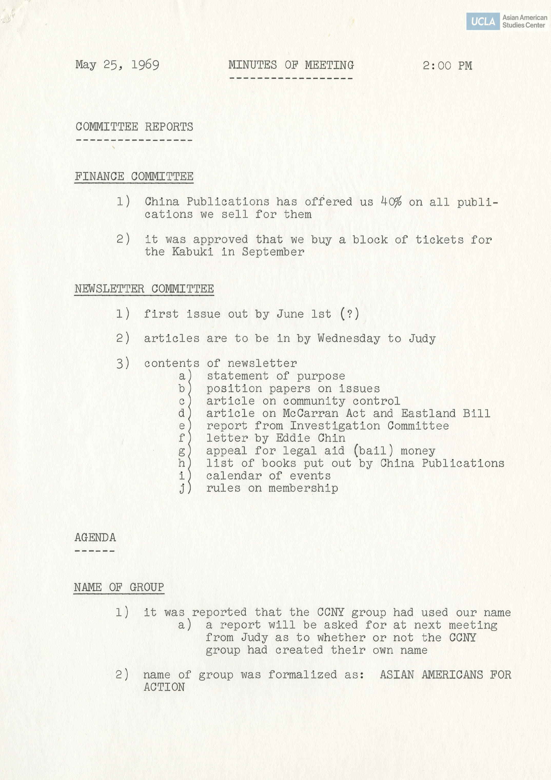 Meeting notes with included agenda topics: 