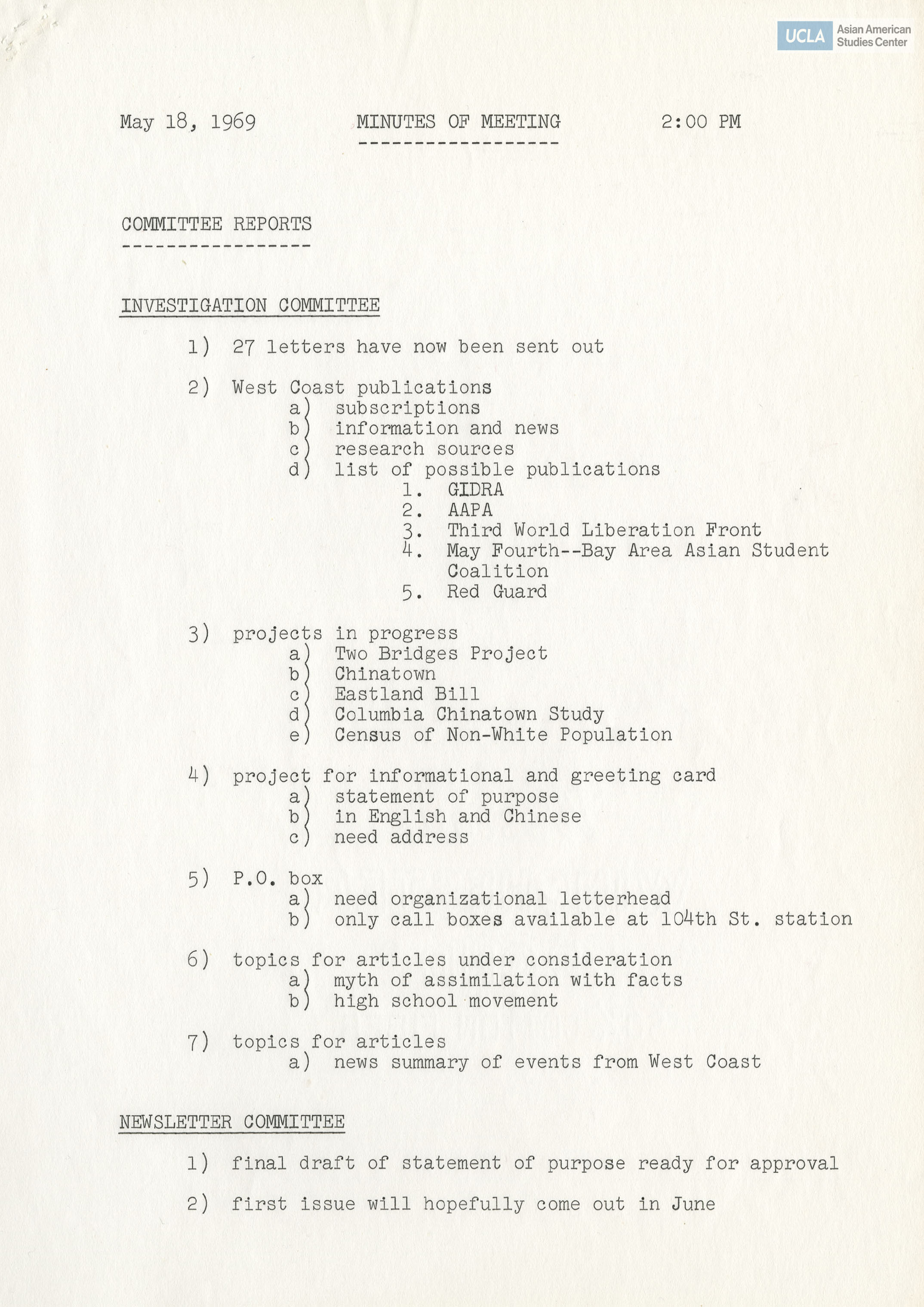 Meeting notes with included agenda topics: 
