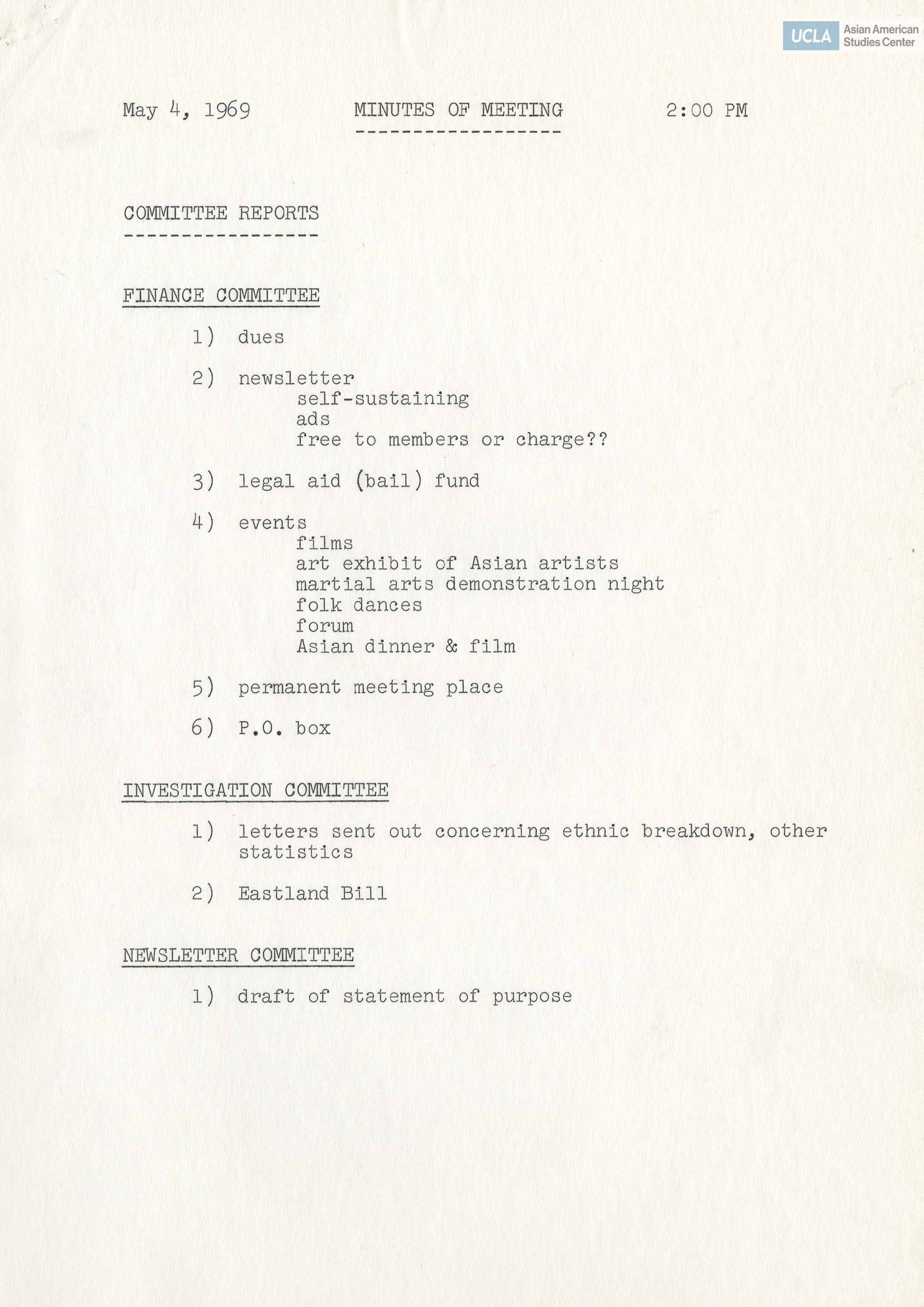 Meeting notes with included agenda topics: 