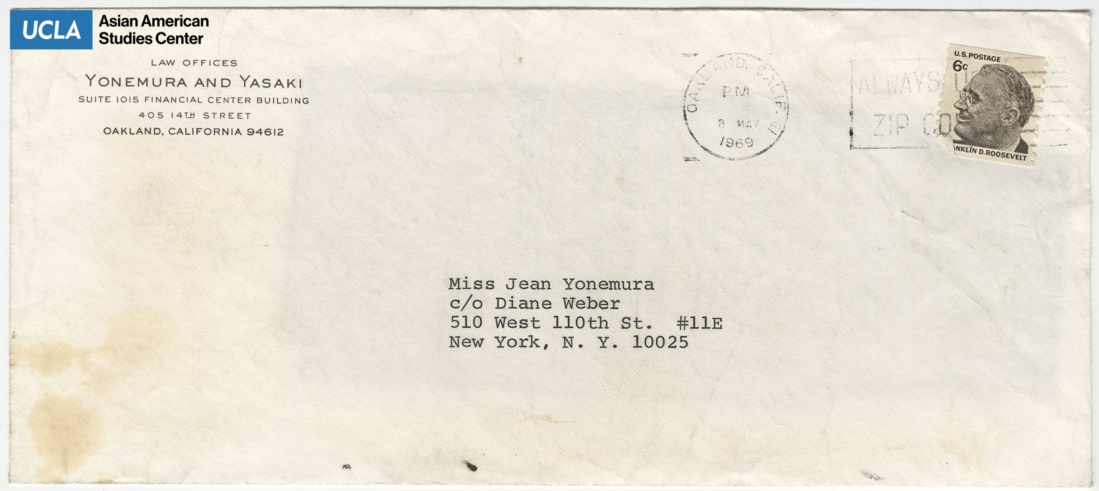 Envelope from Law Offices of Yonemura and Yasaki. Postmarked on May 8, 1969.