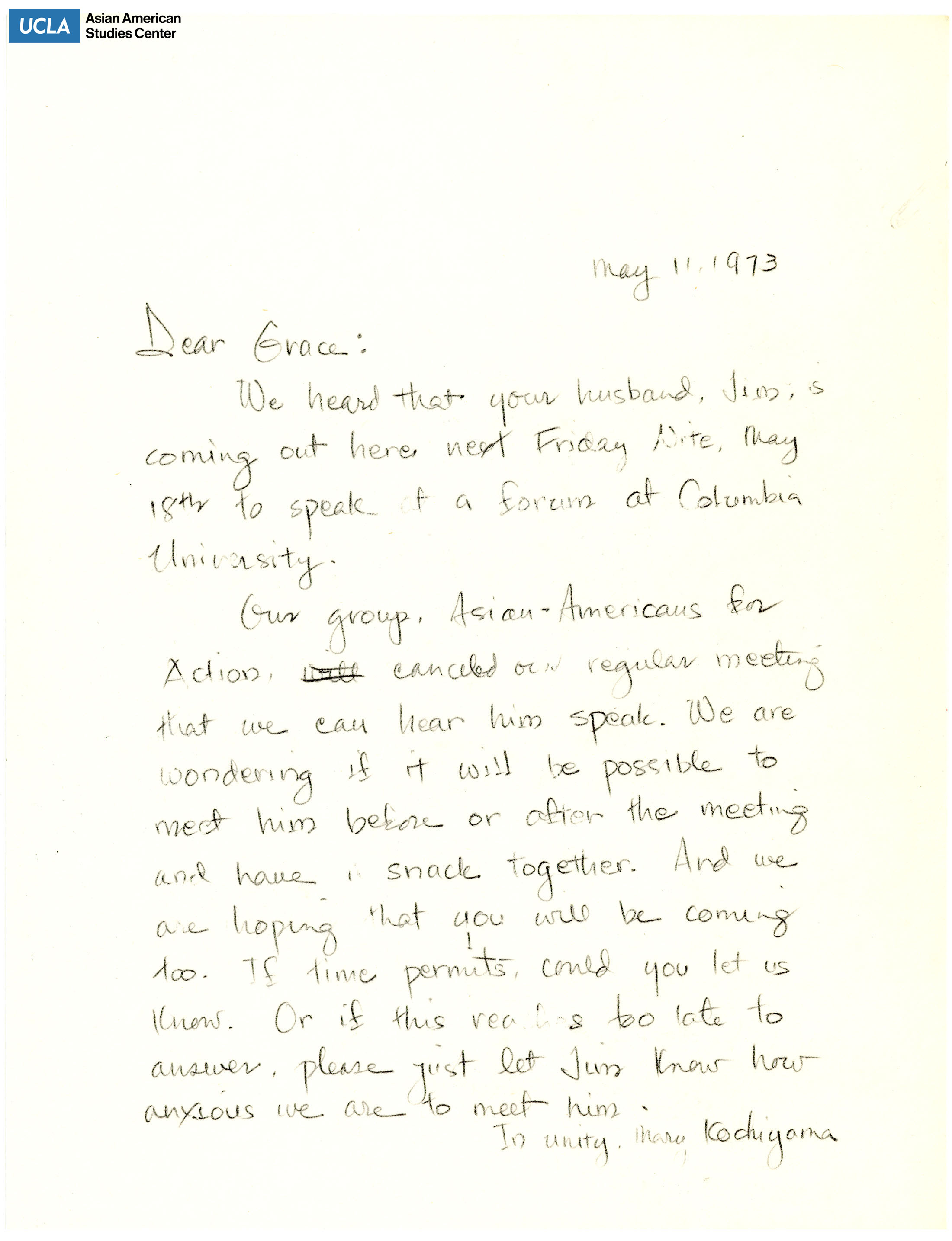 Letter regarding meeting after or before a speaking event.