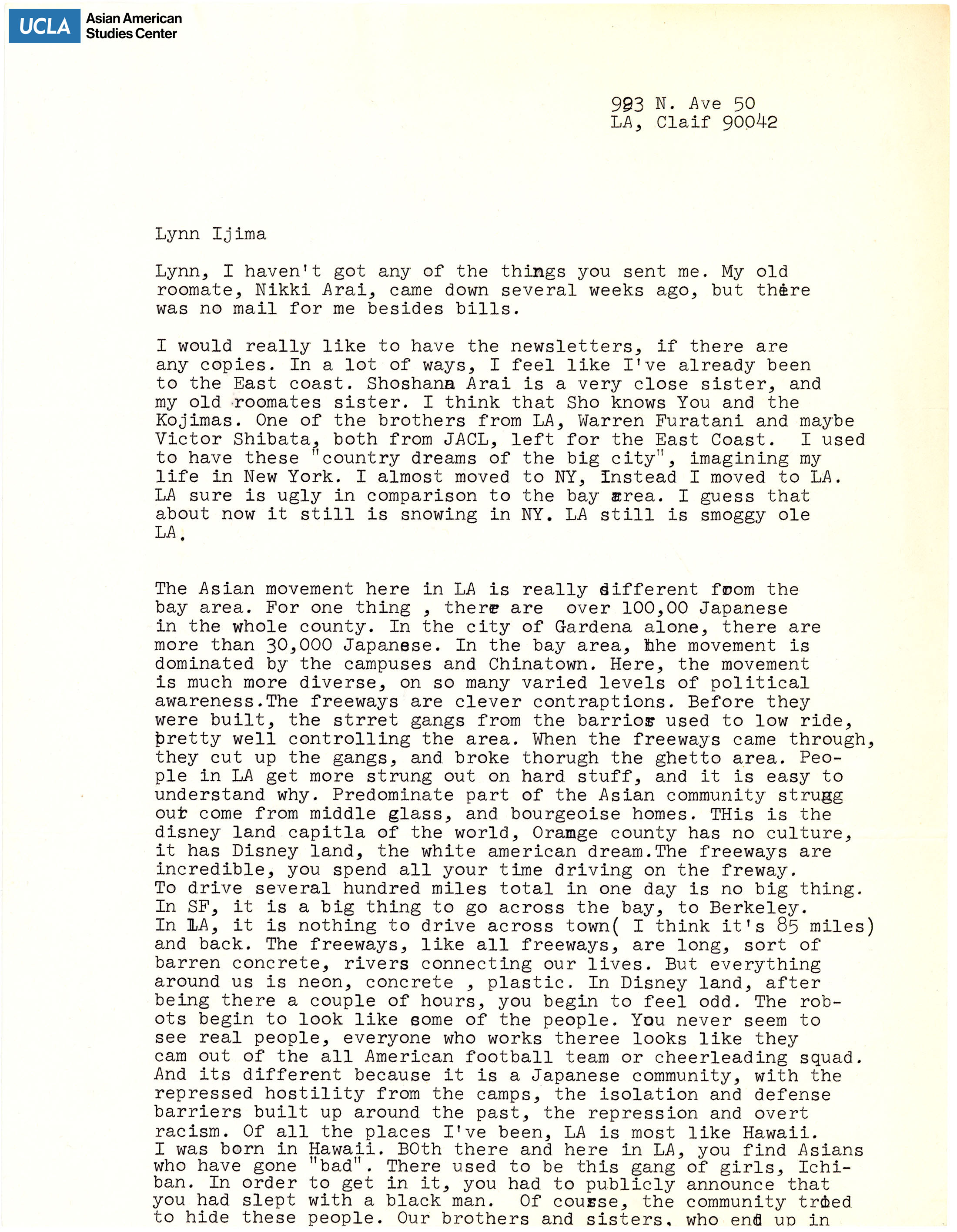 Letter regarding receiving more information on the Asian Americans for Action.