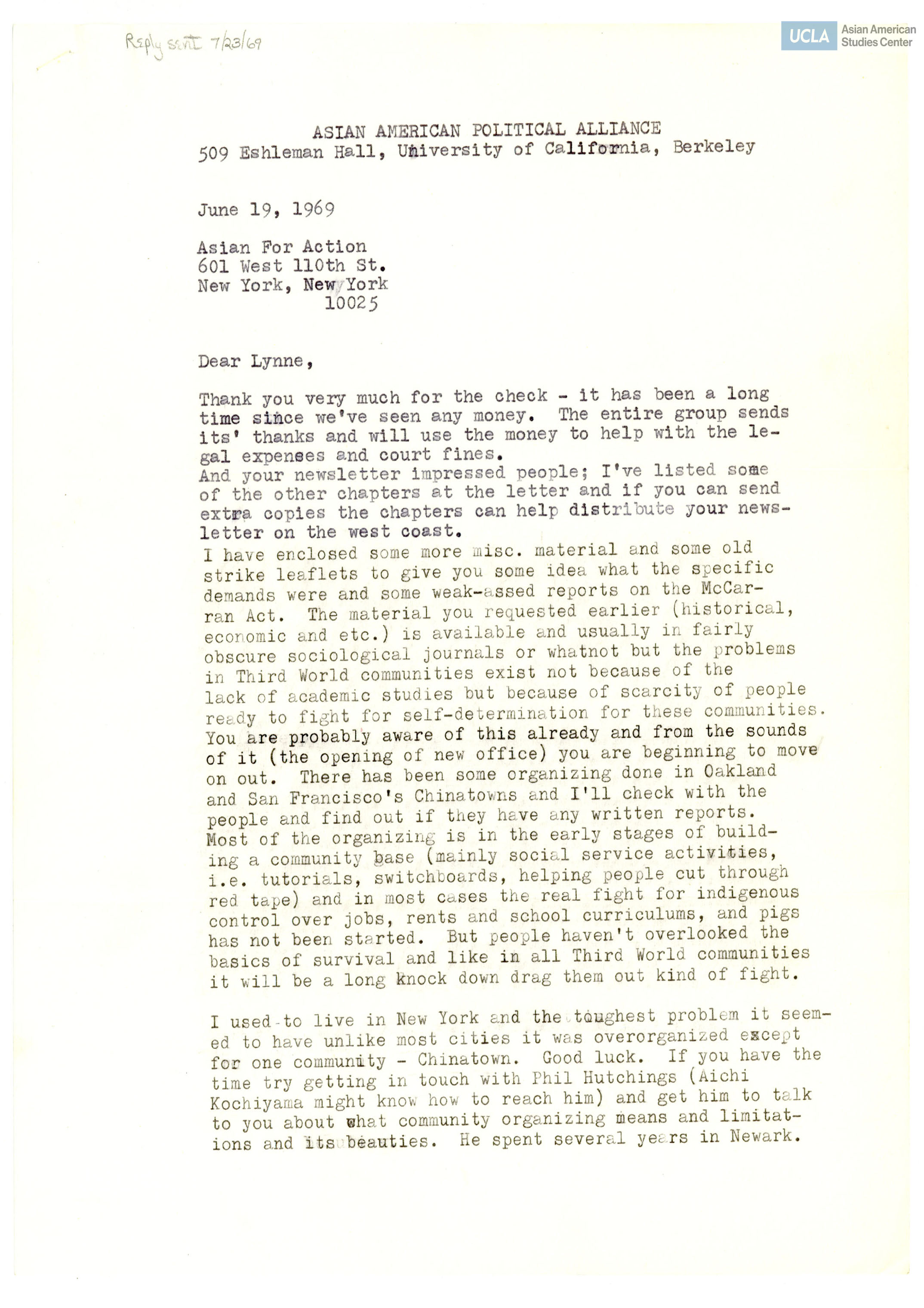 Letter regarding providing materials and newsletters.