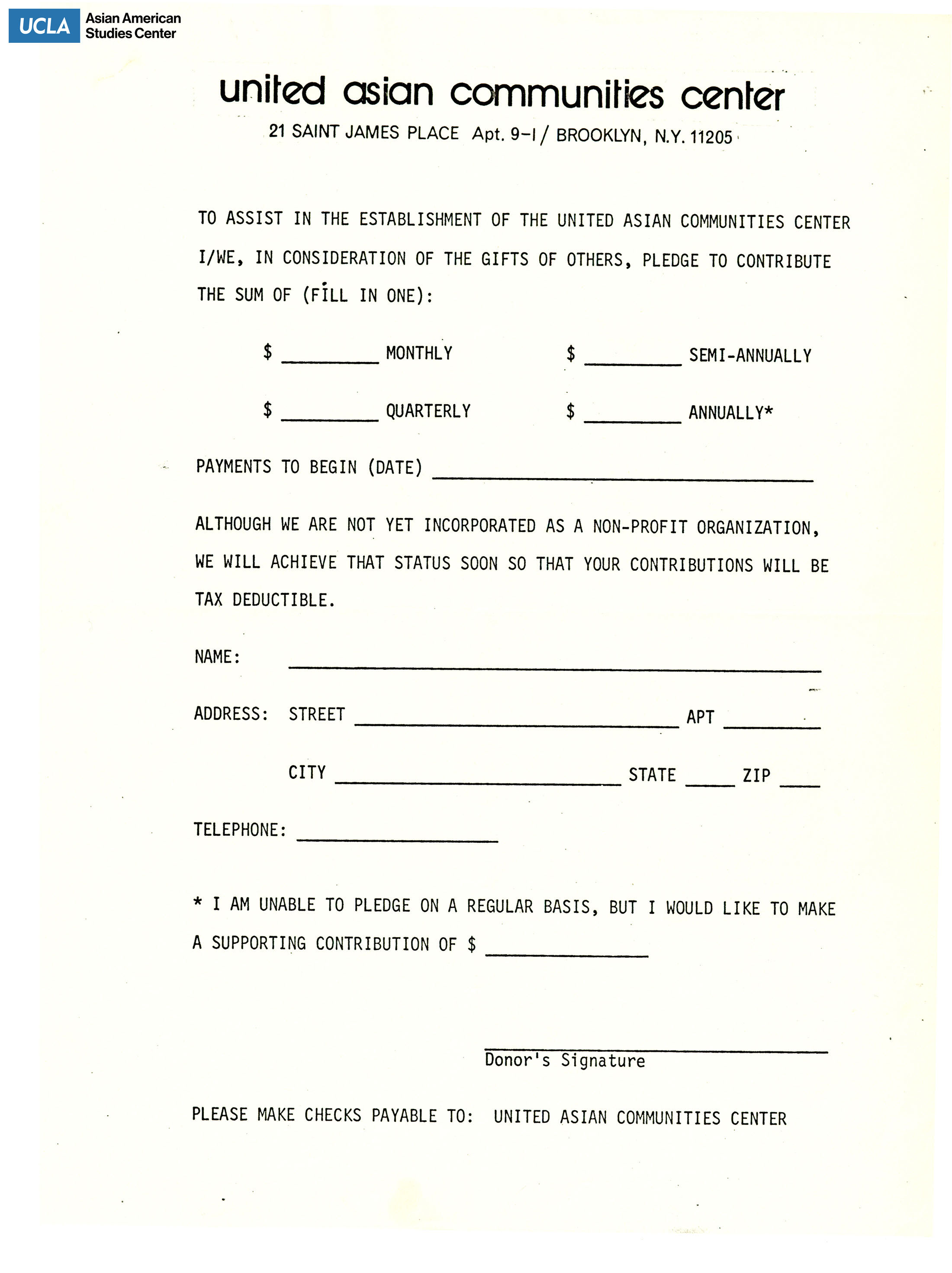 Contribution form for the United Asian Communities Center.