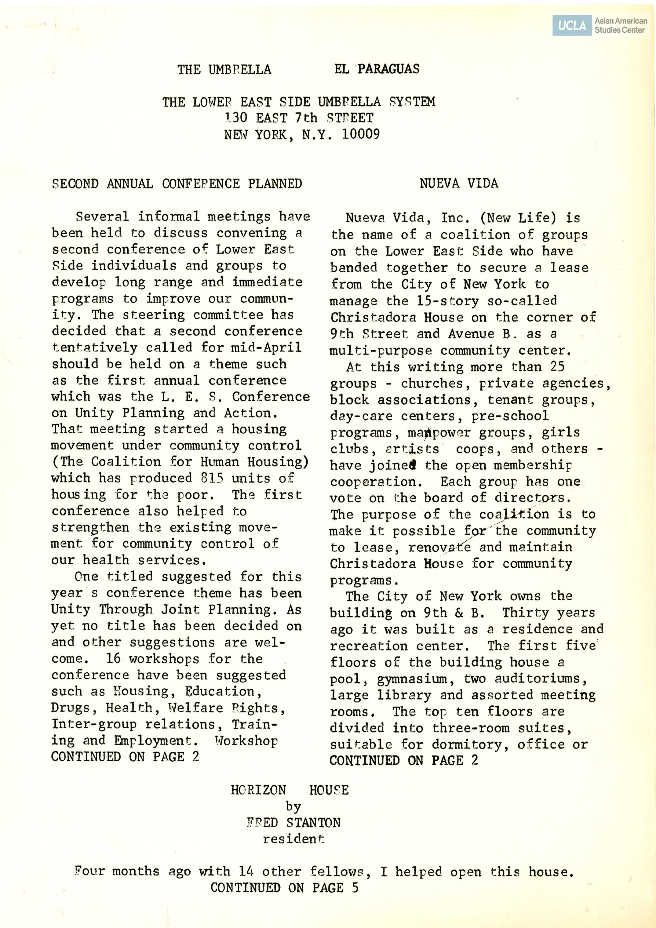 The Lower East Si Umbrella System publication with headline 