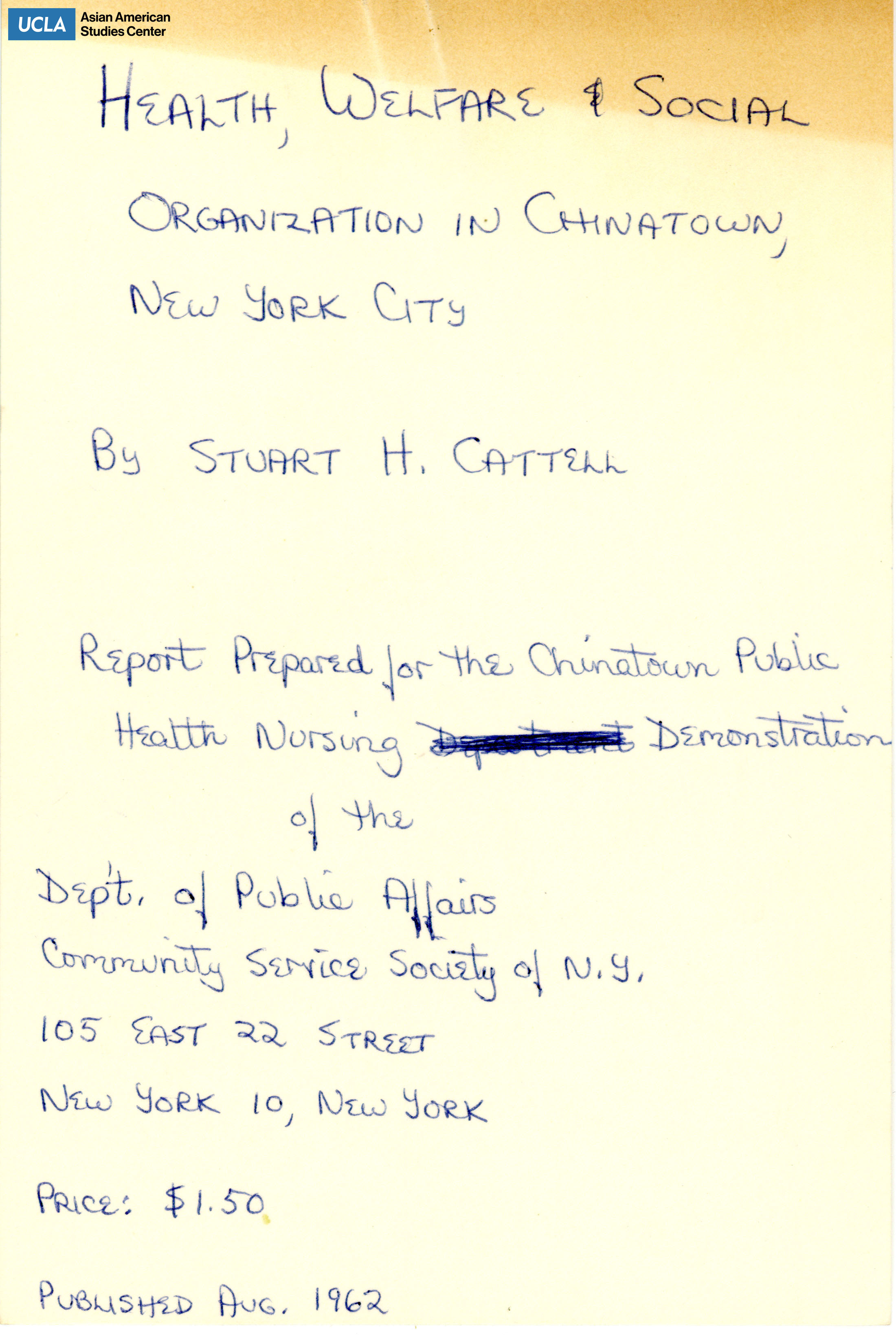 Written note regarding a publication titled, 