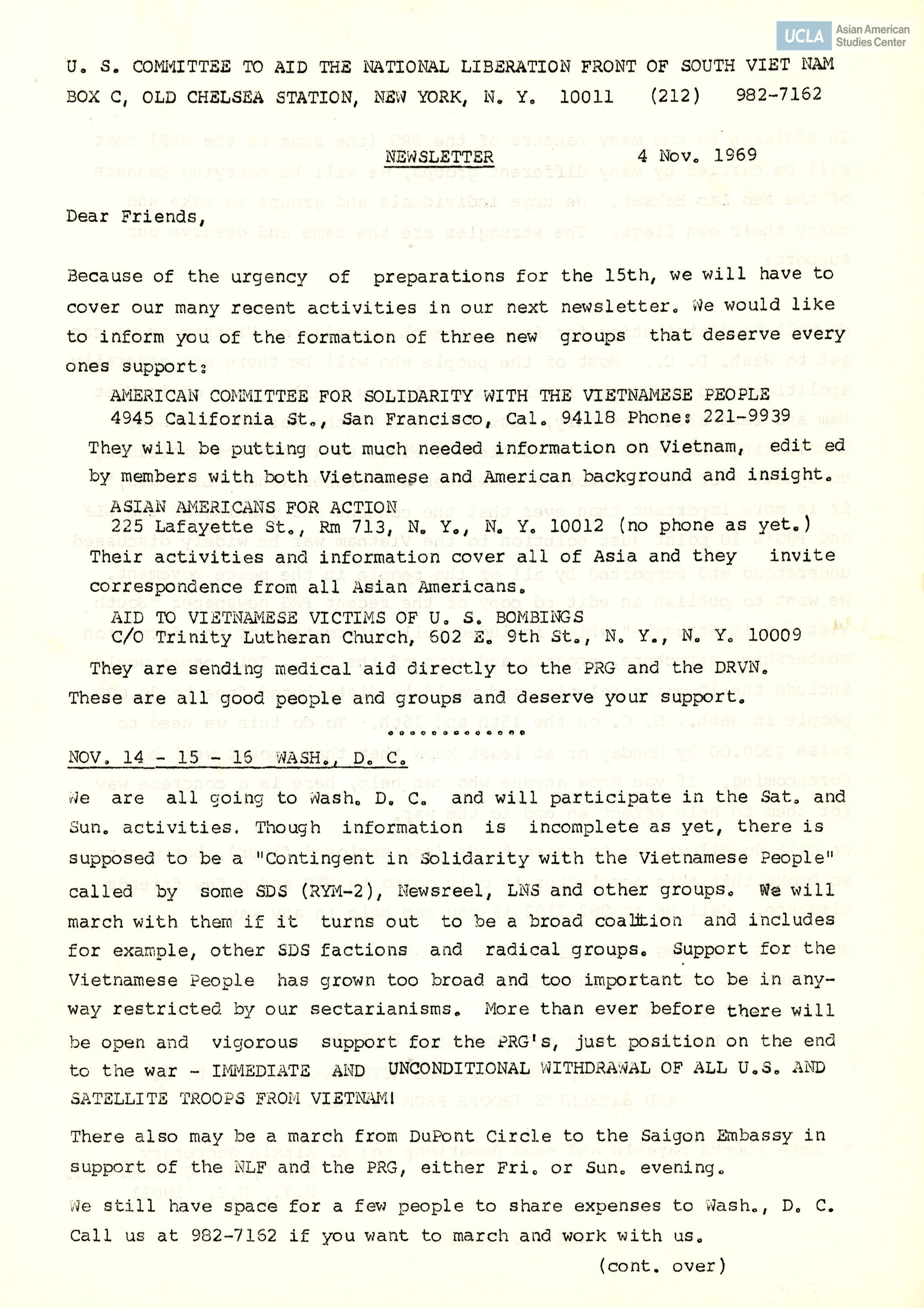 Newsletter regarding solidarity for the Vietnamese people.