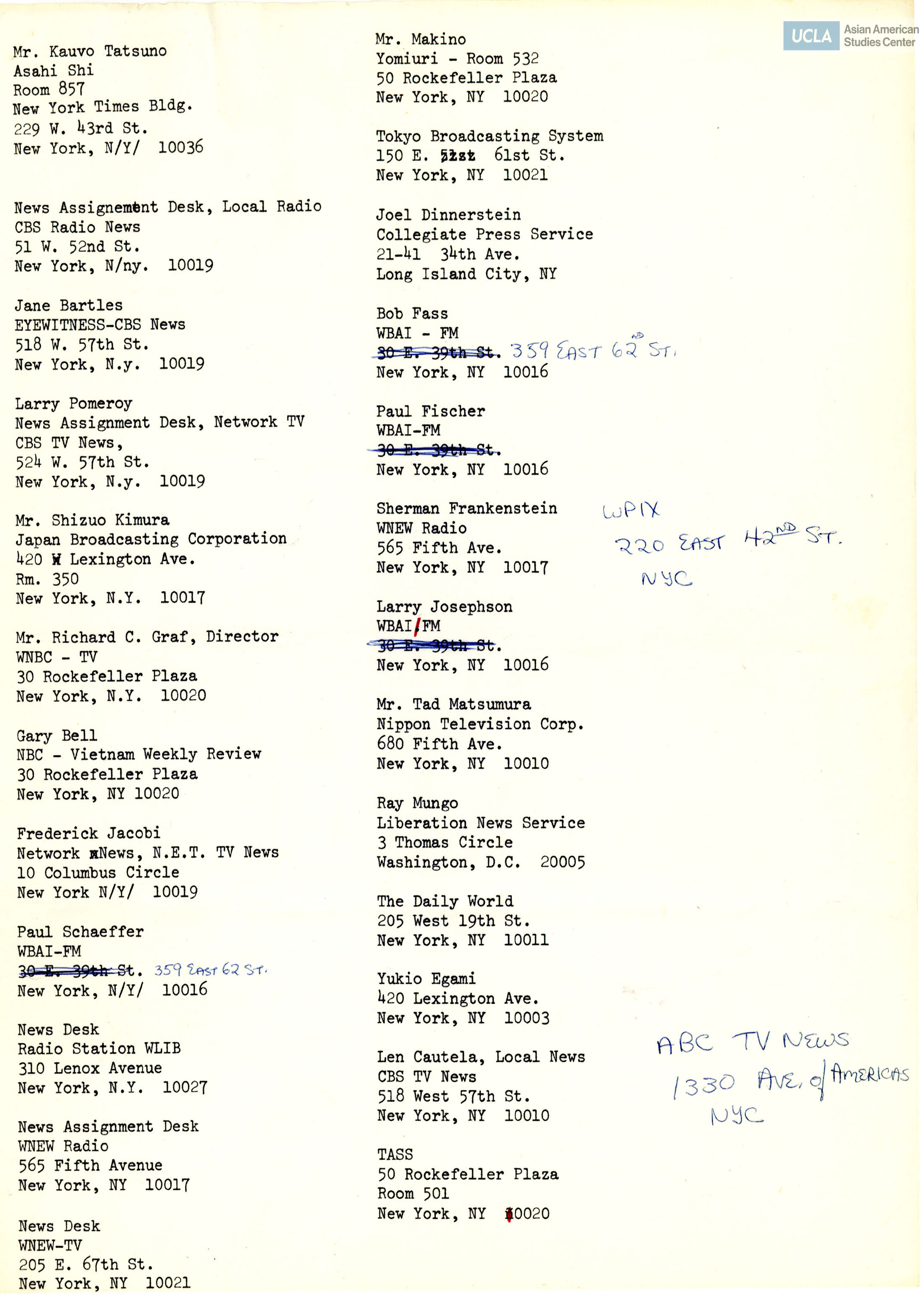 Mailing list of organizations in New York City.