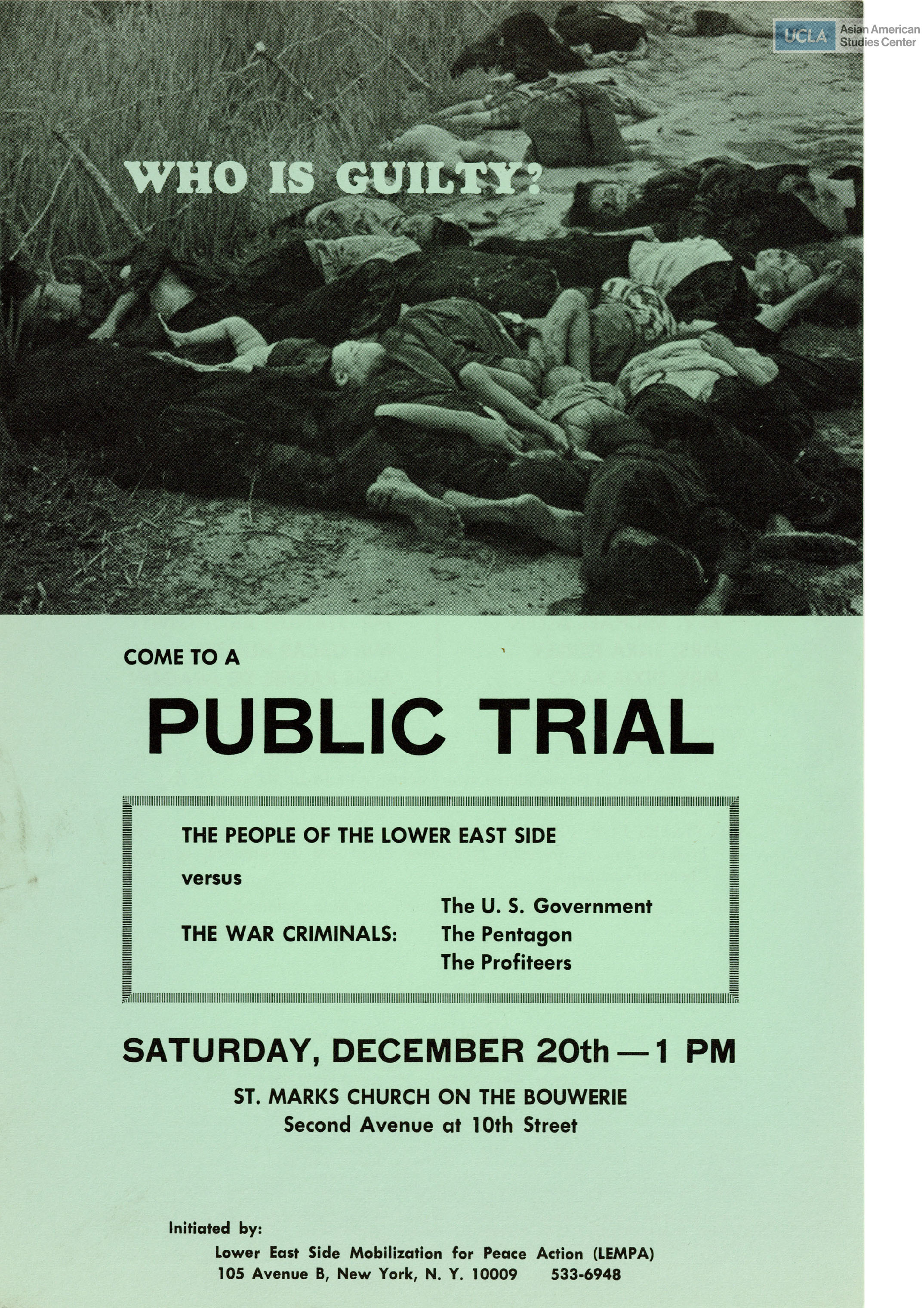 Flyer regarding a public trial of the murder of Vietnamese civilians in Songmy, Quan Ngai province, Vietnam.