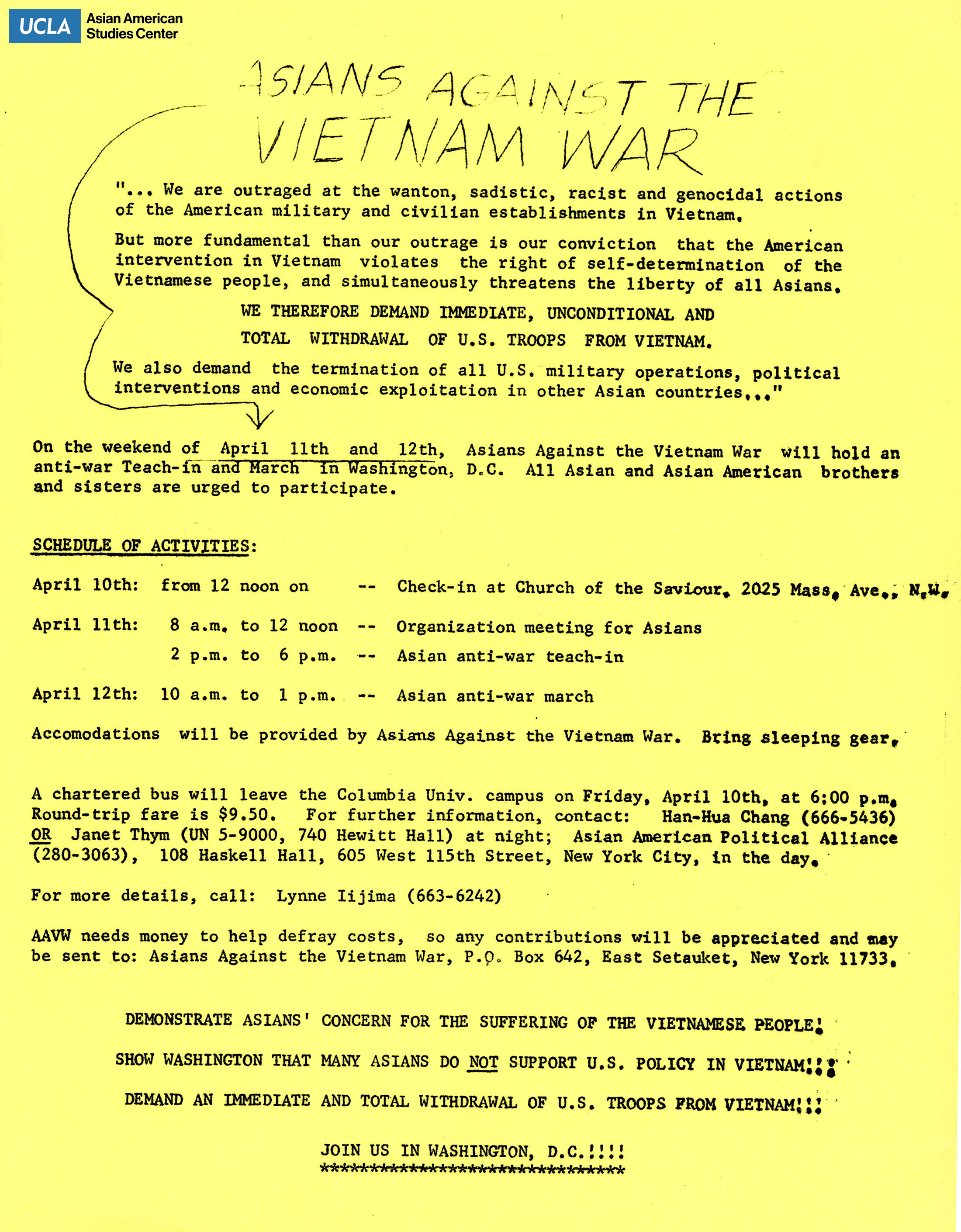 Flyer regarding a march against the Vietnam War.
