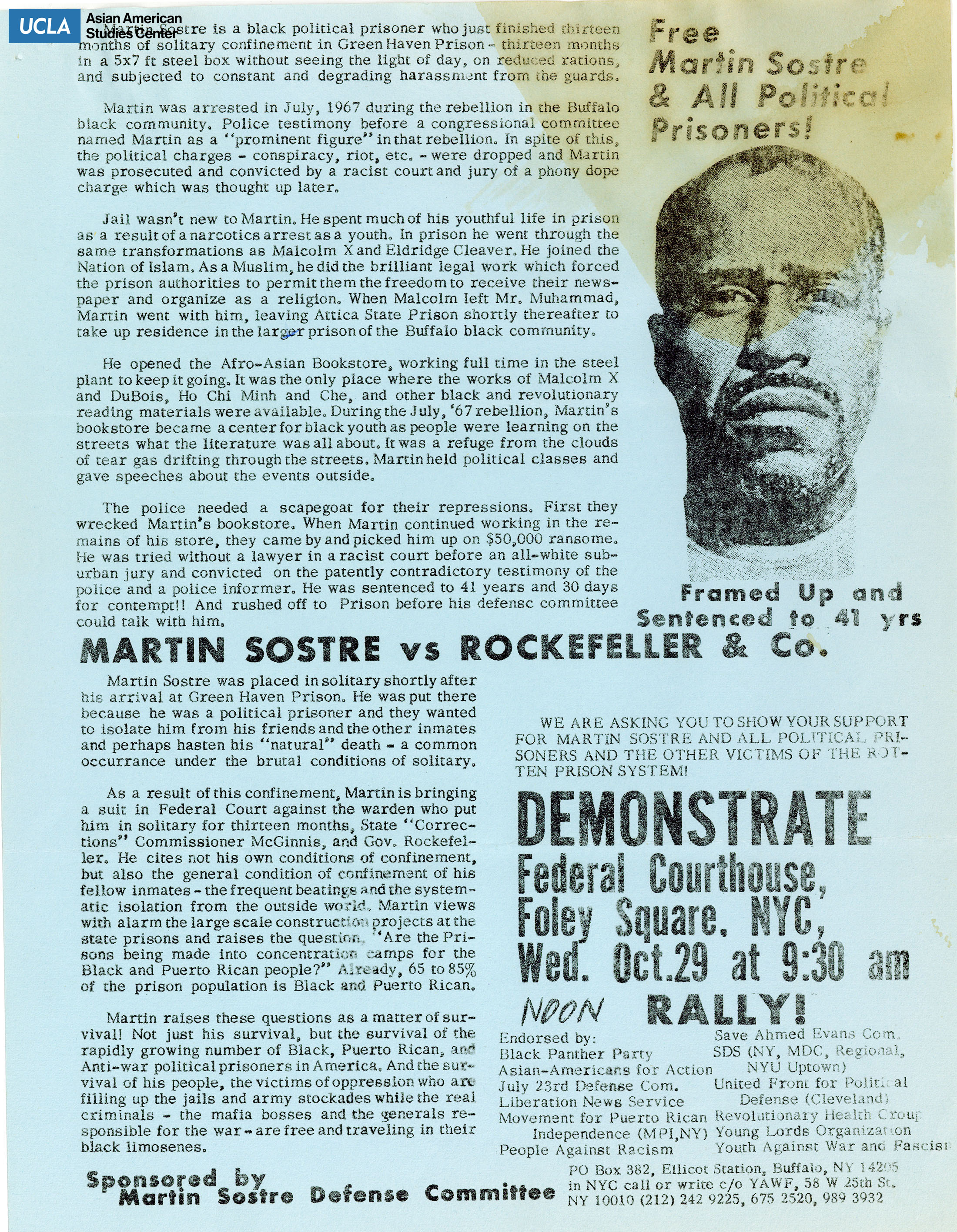 Flyer regarding the release of Marin Sostre and other political prisoners.