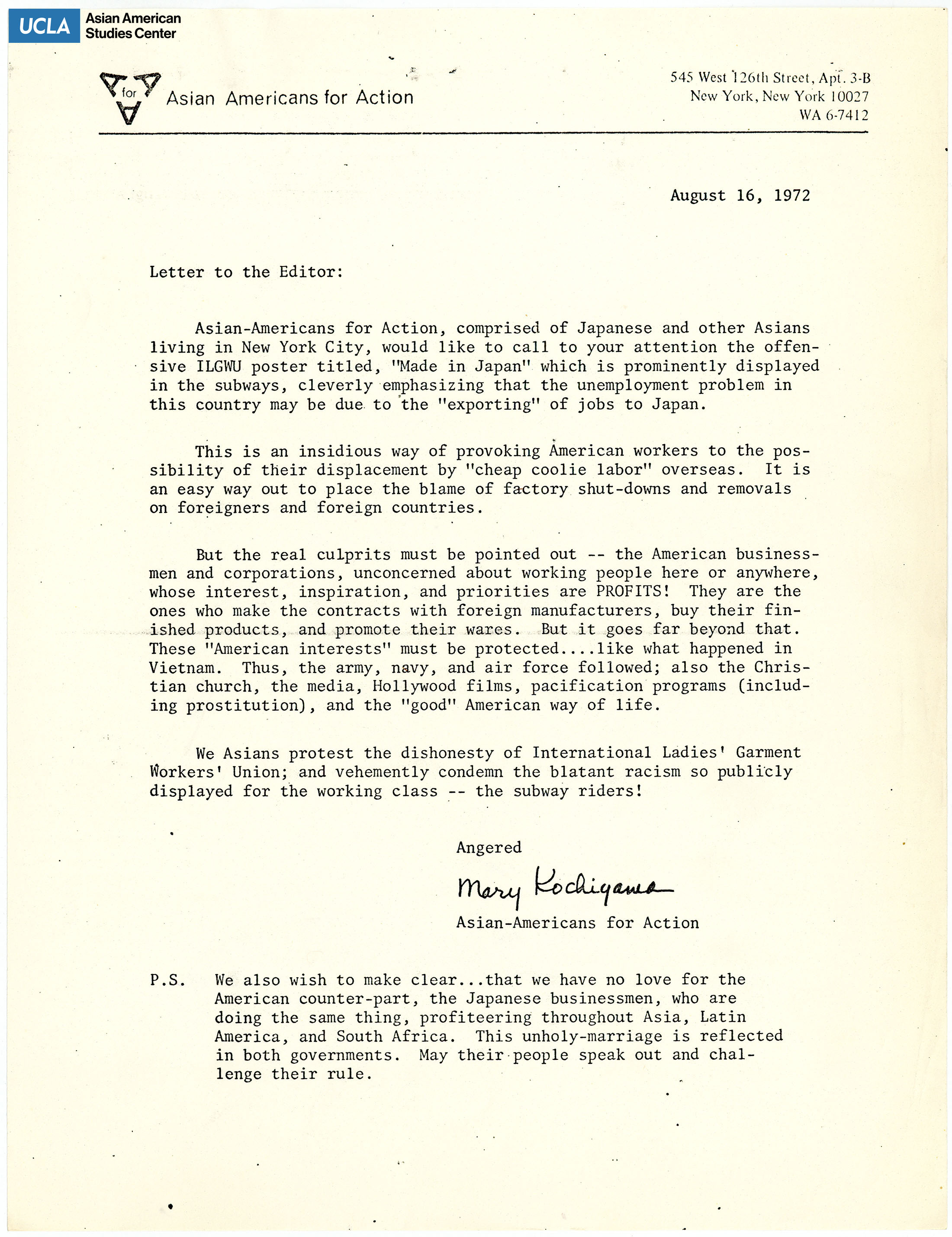 Letter regarding taking down the discriminatory poster of 
