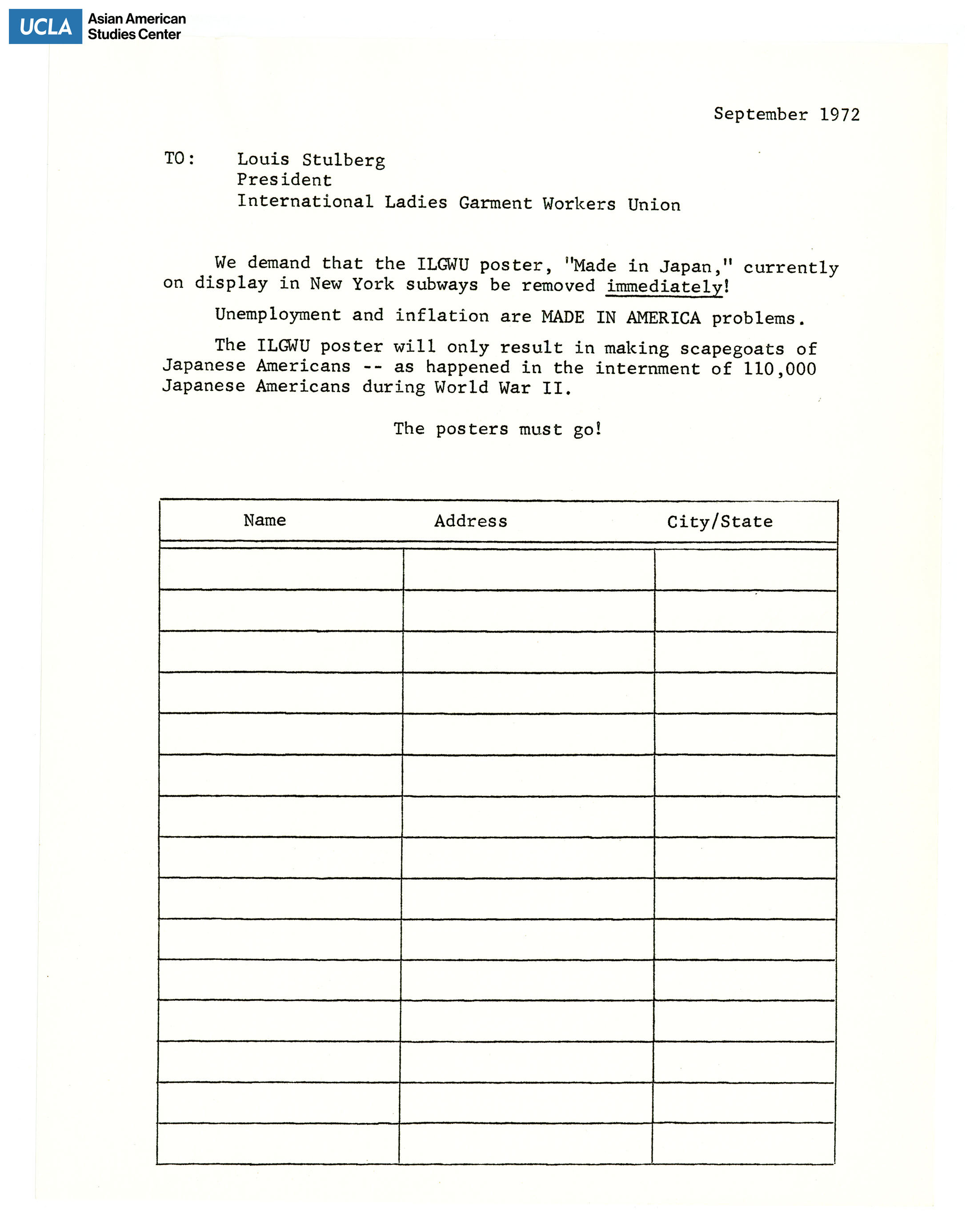 Blank petition for the removal of the 