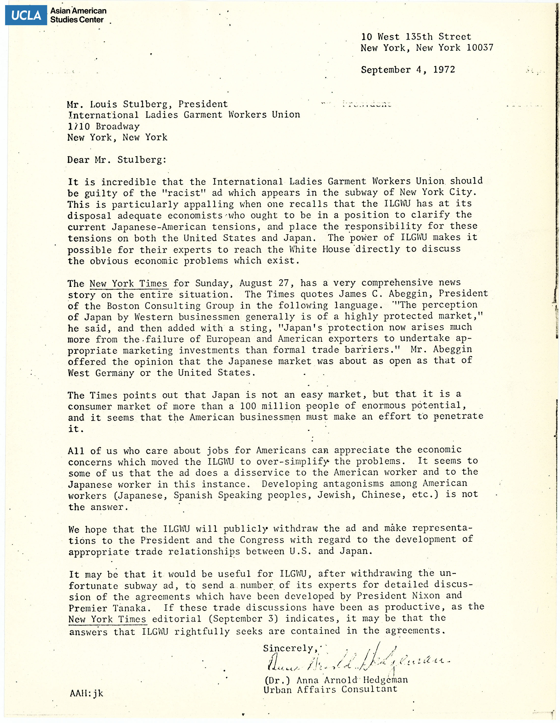 Letter regarding the racist poster 