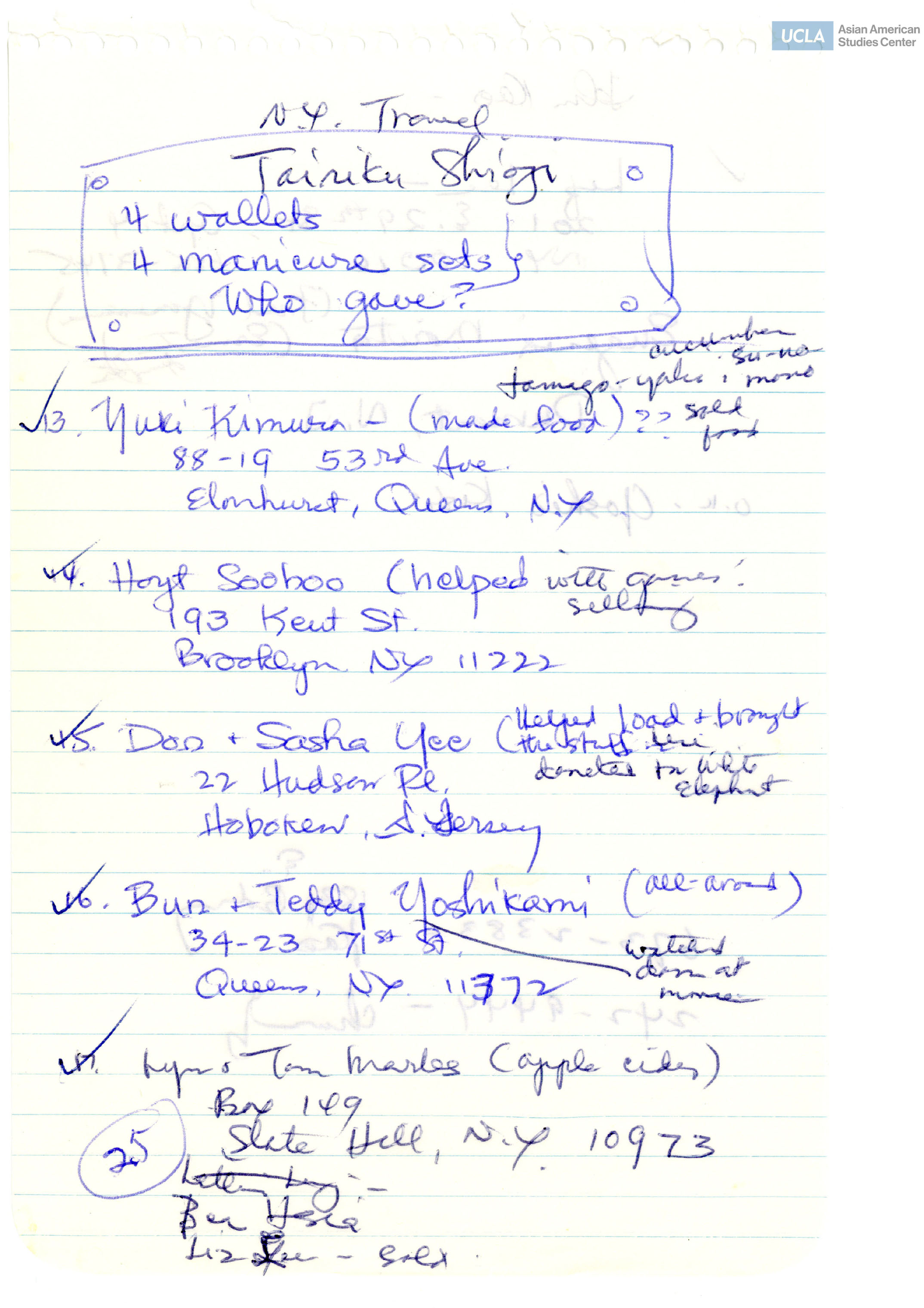 Notes regarding New York travel.
