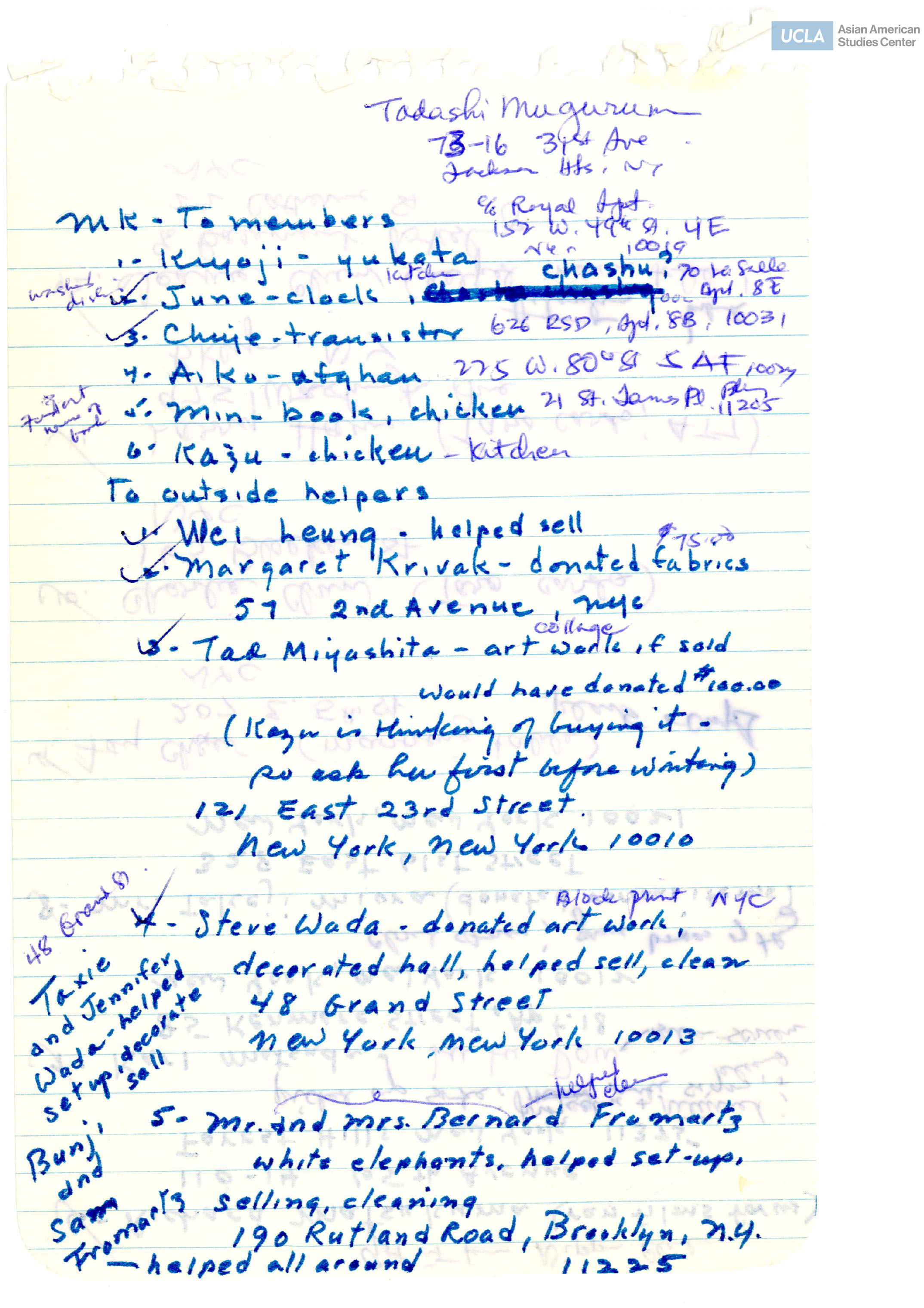 Written notes of members anf helpers.