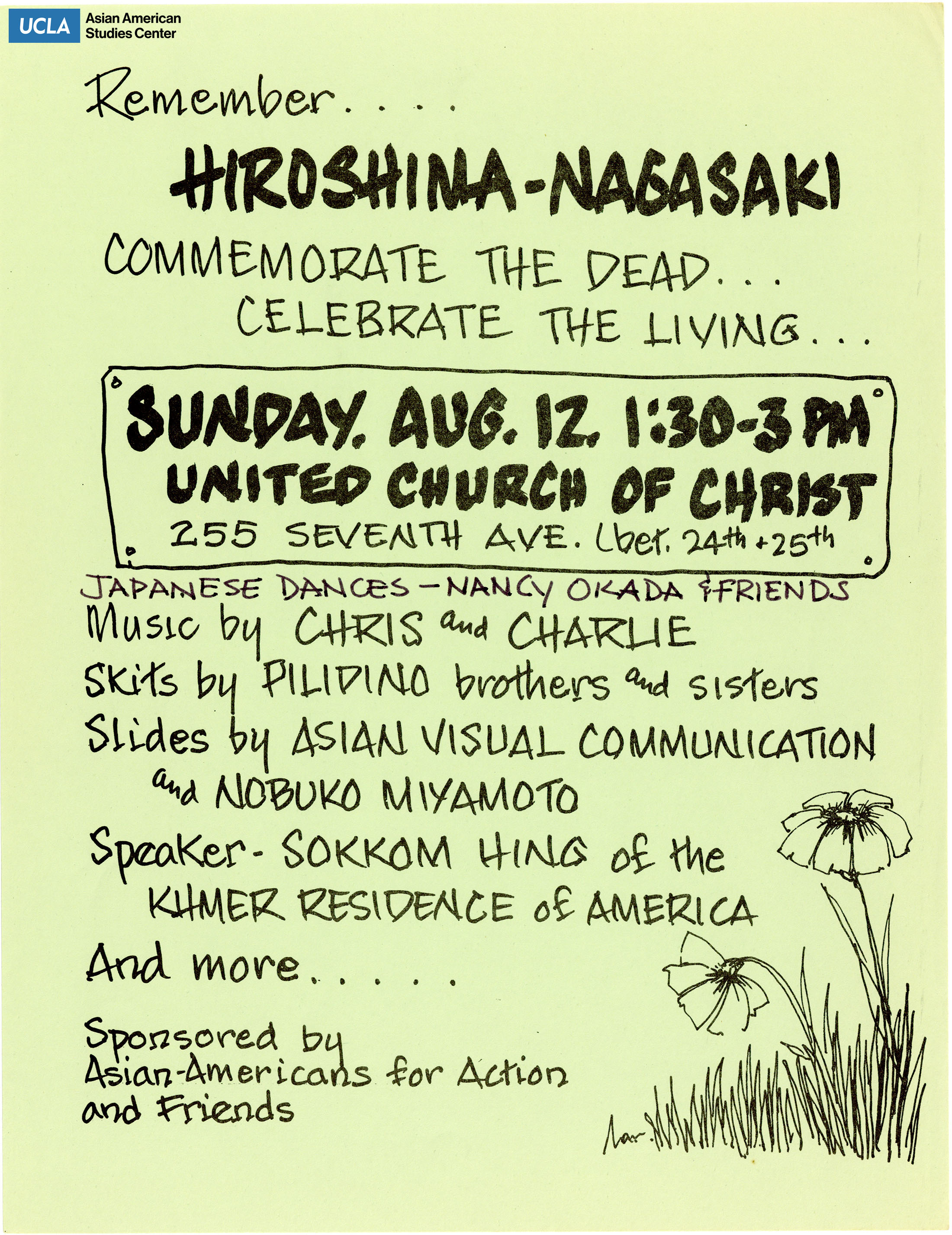 Flyer regarding the commemoration of Hiroshima Day.