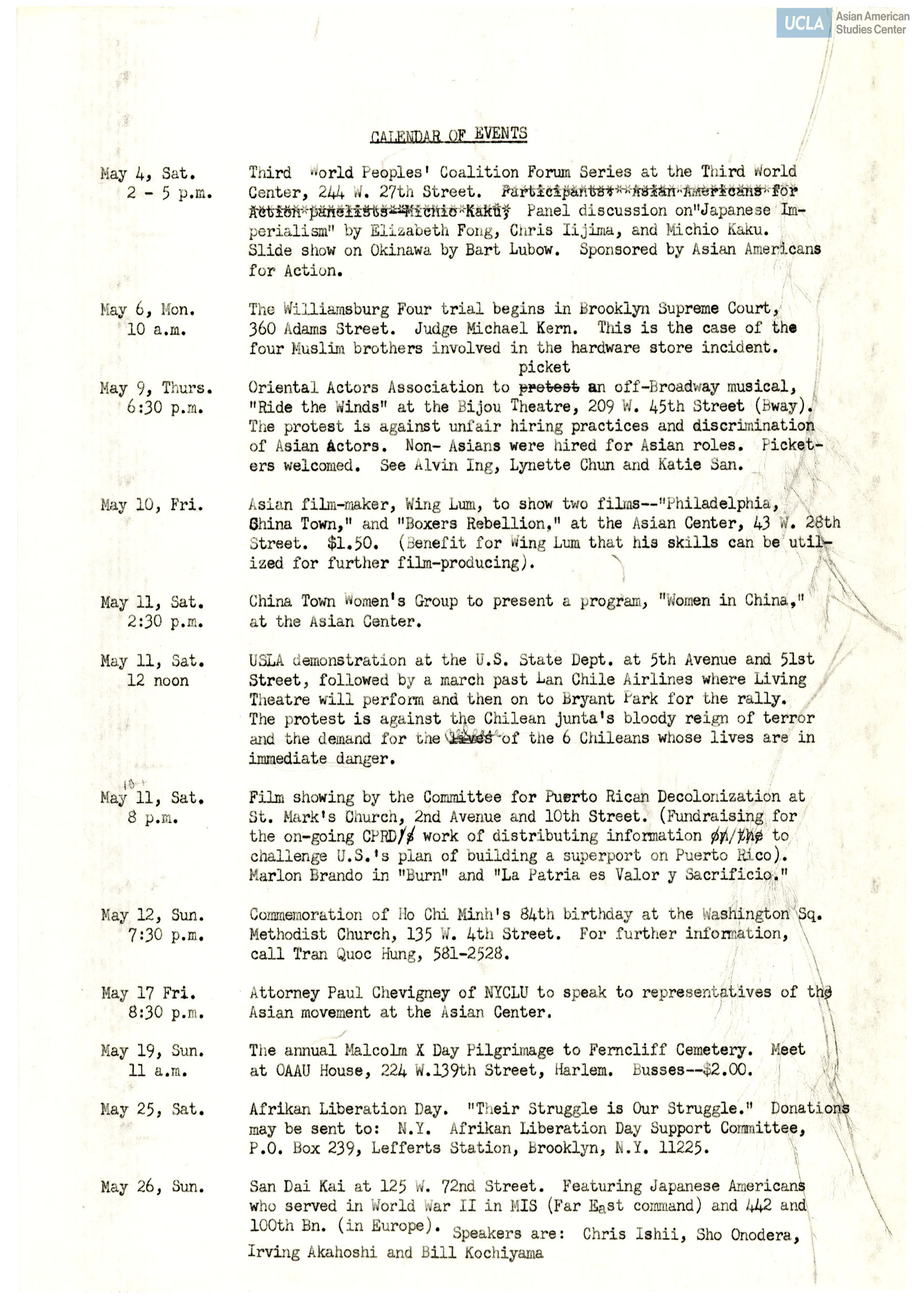 Calendar of events in New York for the months of May to June.