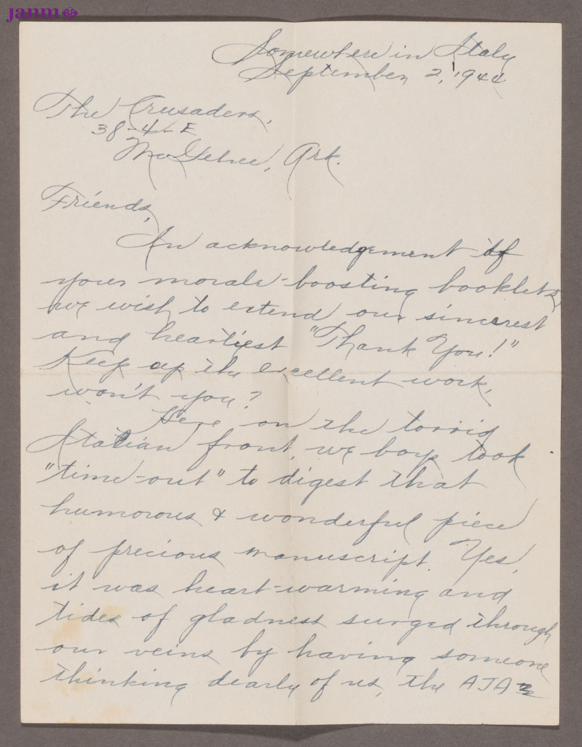 Letter from Pfc. T. Tsujimoto.