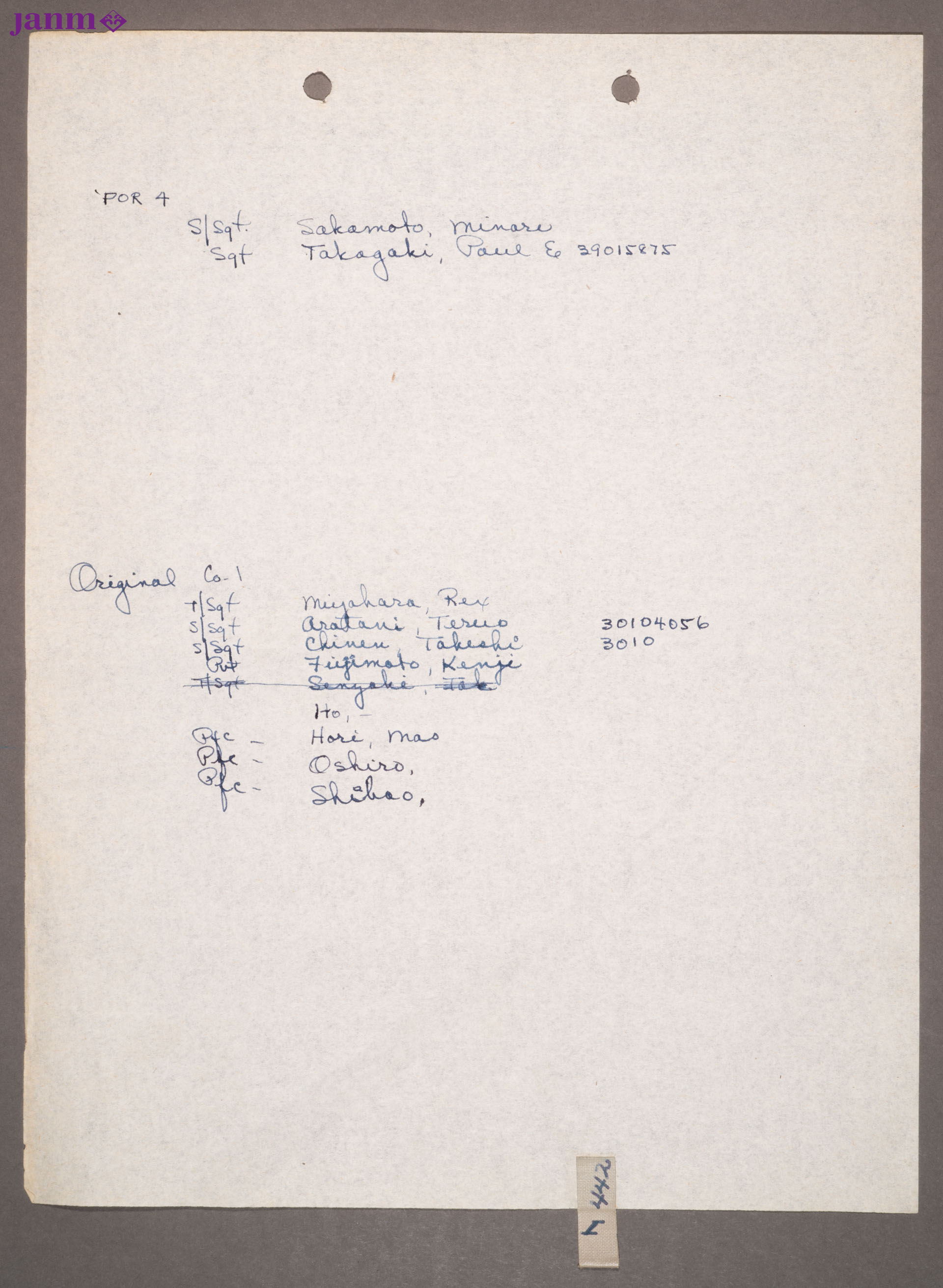 Total of five manila folders of mailing list rosters. (1) 100th Battalion and 442nd Infantry Regimental Roster by companies, including 522nd.